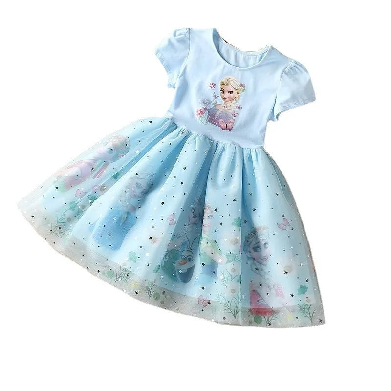 Girls Dress Cartoon Summer Frozen Fashion Children's Elsa Princess Baby Girl Toddler Short Sleeve Cute Party Dresses 3-9Y Quick Pick Grocers