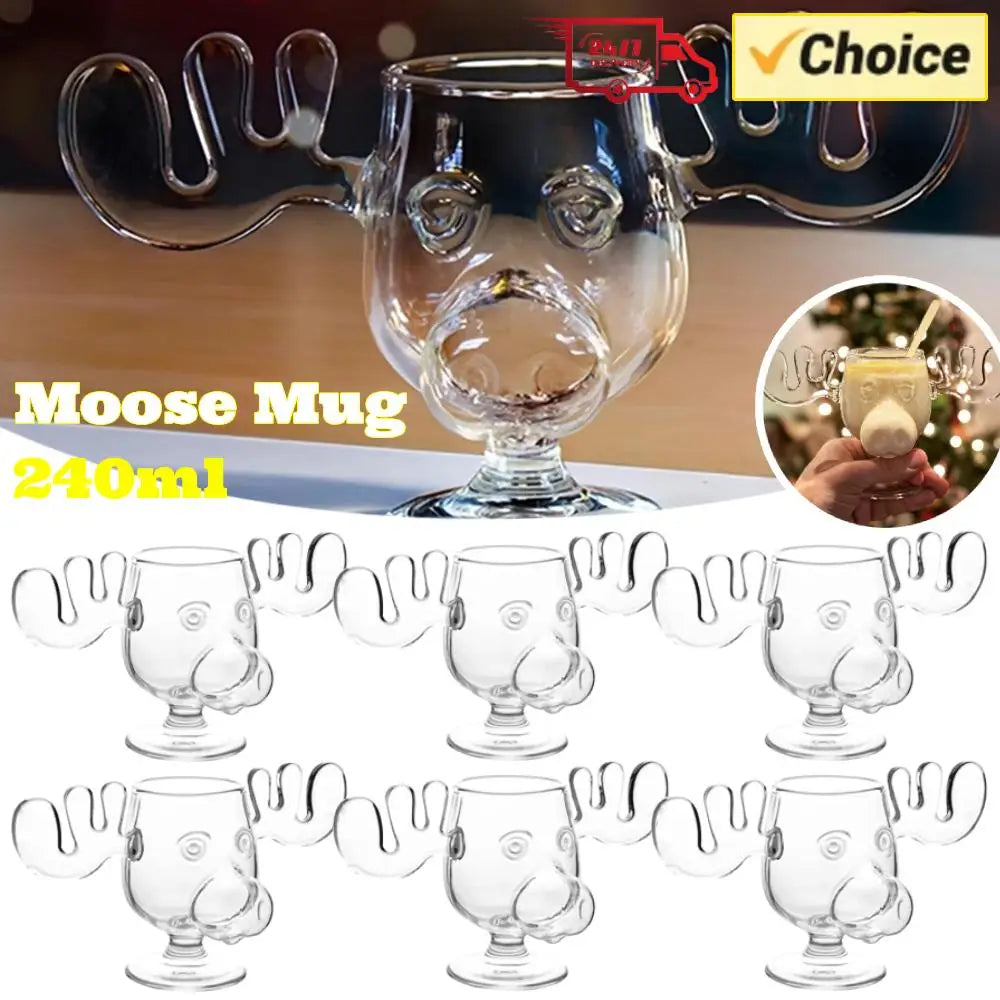 1/2/3PCS Christmas Elk Glass Cup 240ML Juice Milk Moose Mug Christmas Reindeer Head Beer Water Cup Holiday Party Drinkware Gifts Quick Pick Grocers