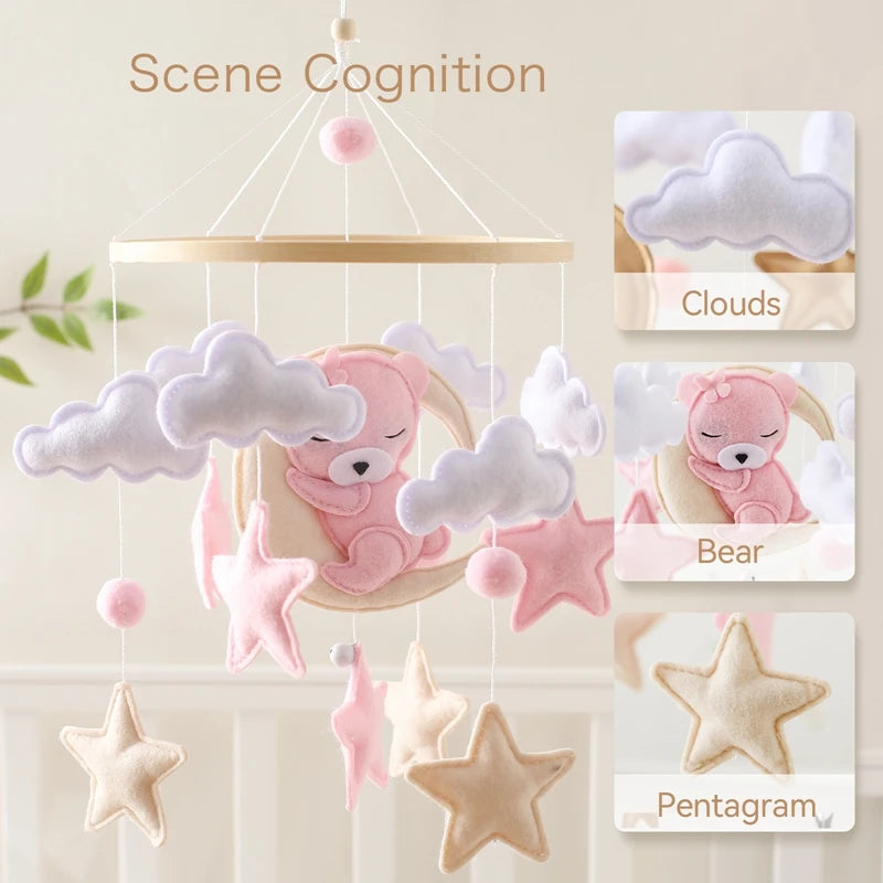 Crib Mobile Rattle Baby Wooden Bed Bell Baby Rattles Soft Felt Cartoon Bear Toys Crib Mobile Bed Bell Wood Toy Bracket Kid Gifts Purest Peak