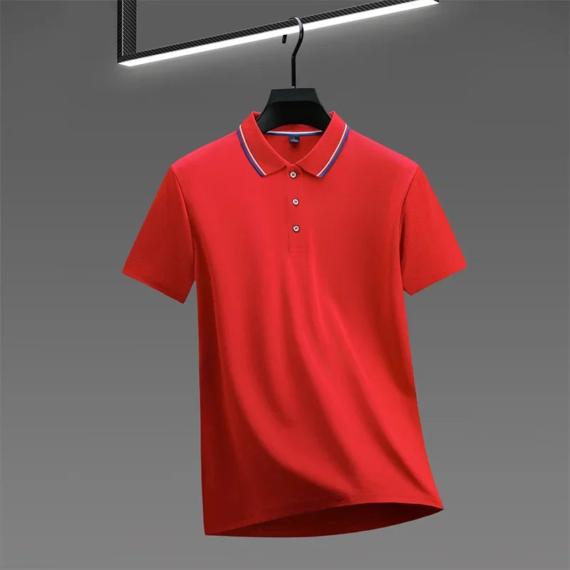 2025 New Men's Casual Solid Color Short Sleeved Polo Shirt Summer Fashionable and Comfortable Versatile Top Quick Pick Grocers
