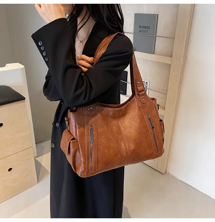 Soft Interior Compartment Shoulder Bags 2026 High Quality Contrasting Colors Bags for Women Fashion Zipper Pu Women's Handbags Quick Pick Grocers