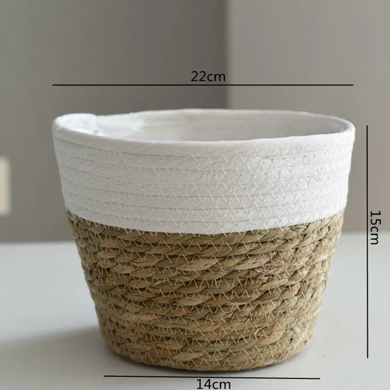 Straw Weaving Flower Plant Pot Basket Grass Planter Basket Indoor Outdoor Flower Pot Cover Plant Containers for Plantable Plants Quick Pick Grocers