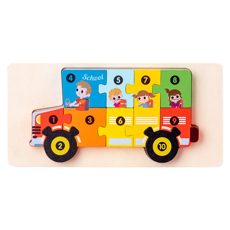3D Stereoscopic Montessori Wooden Puzzle Cartoon Dinosaur Animal Shape Color Cognitive Educational Game Toy Kids Birthday Gift Purest Peak
