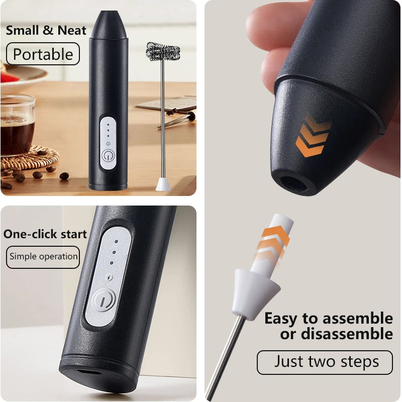 UPGRADED Electric Coffee Frother/MILK Whisk+Egg Beater MINI Food Blender USB Rechargeable Handheld Three Speeds Espresso Tools Quick Pick Grocers