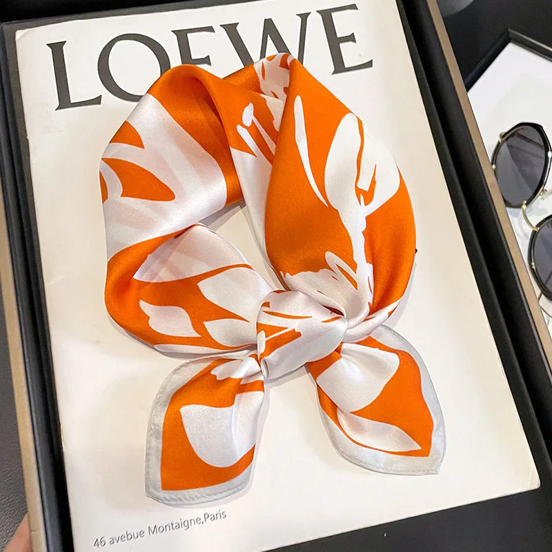 2025 Fashion 100% Real Silk Scarf 53cm Square Bandelet Women's Silk Temperament Small Scarf Neck Decorative Wrap Printed Scarves Quick Pick Grocers