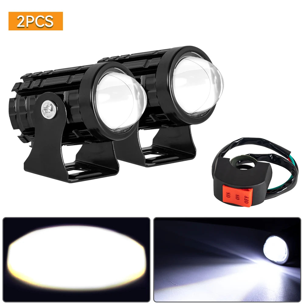 With Switch 2pc Super Bright Motorcycle LED Explorer Headlight Projector Fisheye Len LED Moto Fog Auxiliary Motorcycle Headlight