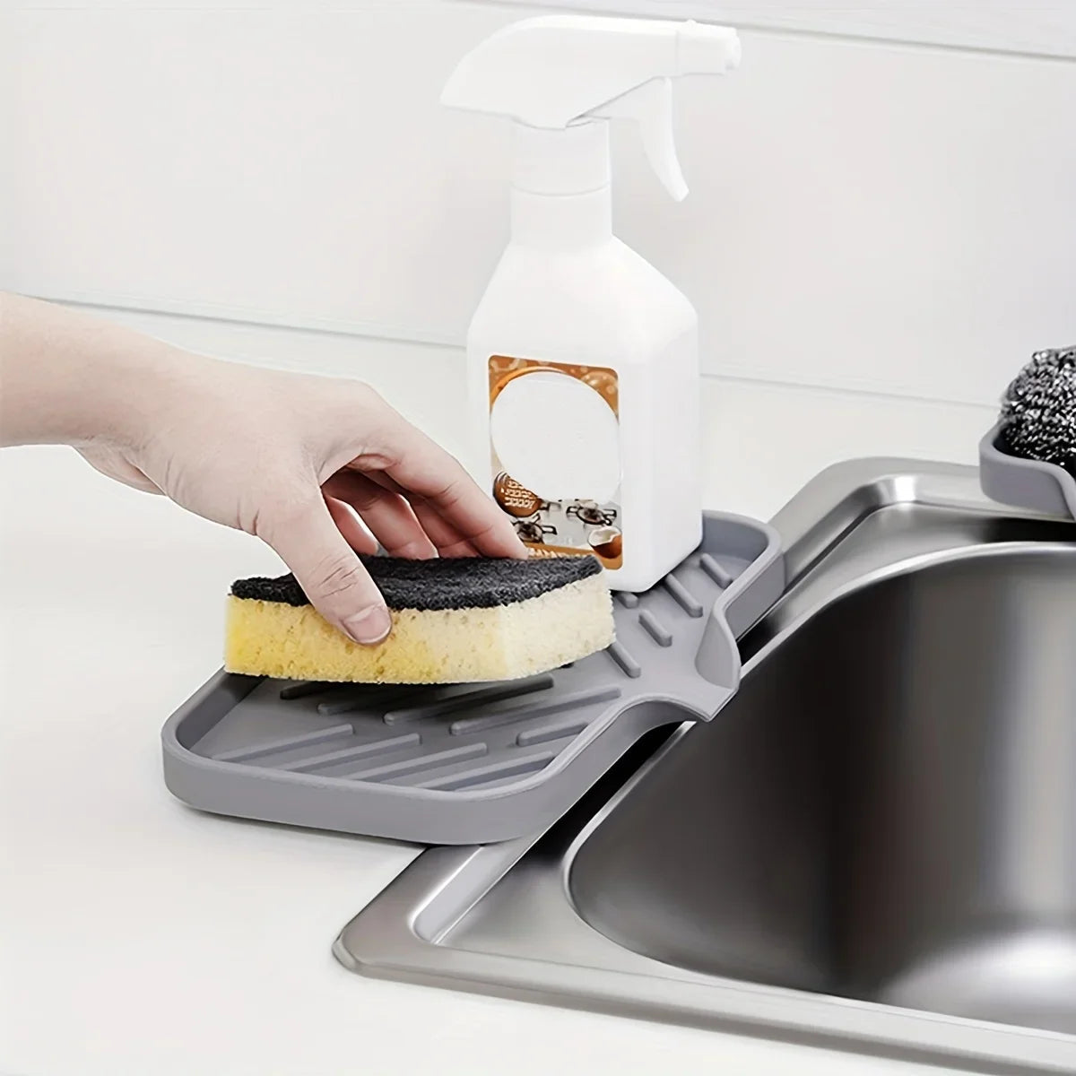 Multifunctional Silicone Sink Tray with Drain - Soap Holder, Sponge & Brush Organizer for Kitchen & Bathroom Econic Blanks
