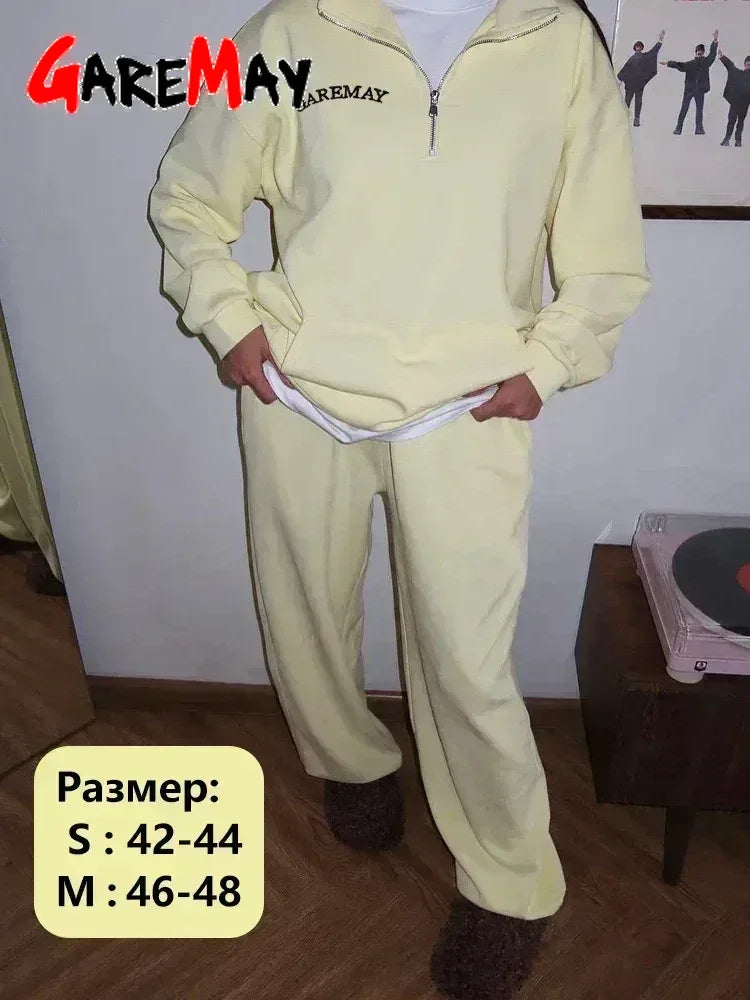Spring Women's Tracksuit with Zipper Cotton Oversize Classic Pink  Two Piece Set Women Casual  Yellow Trouser Suits for Women Quick Pick Grocers