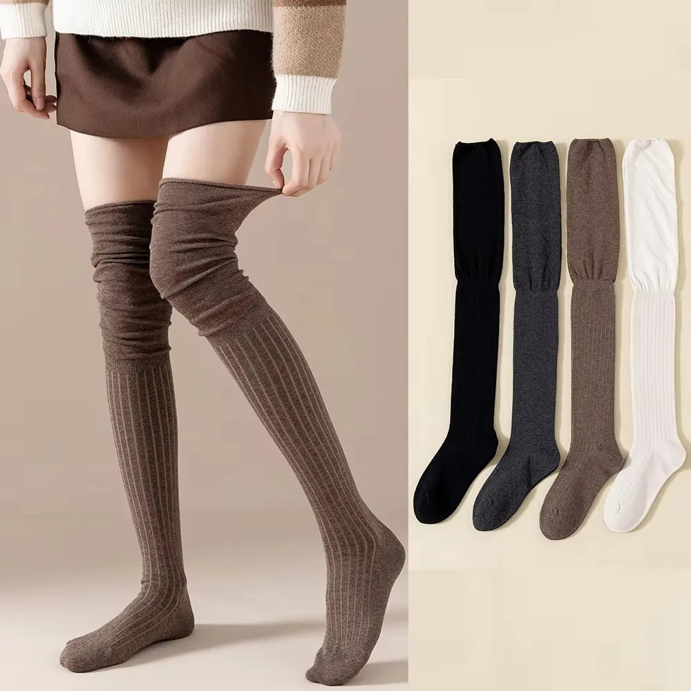 Fashion Pure Cotton Knee-high Socks Solid Color Keep Warm Long Tight Socks Boot Socks Fall Winter Quick Pick Grocers