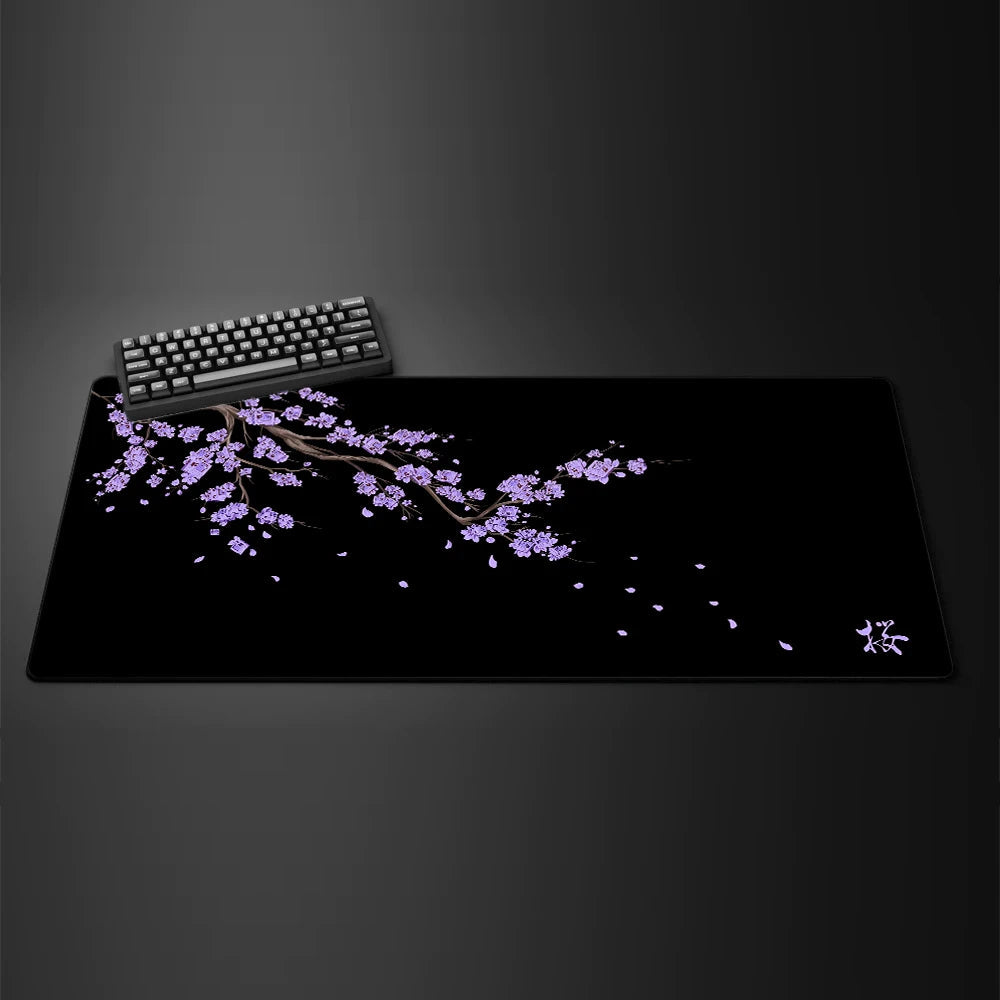 Black Sakura Gaming Mouse Pad Kawaii Purple Desk Mat Large Office Carpet Accessories Cherry Blossom Mousepad Gamer Computer Mats Quick Pick Grocers