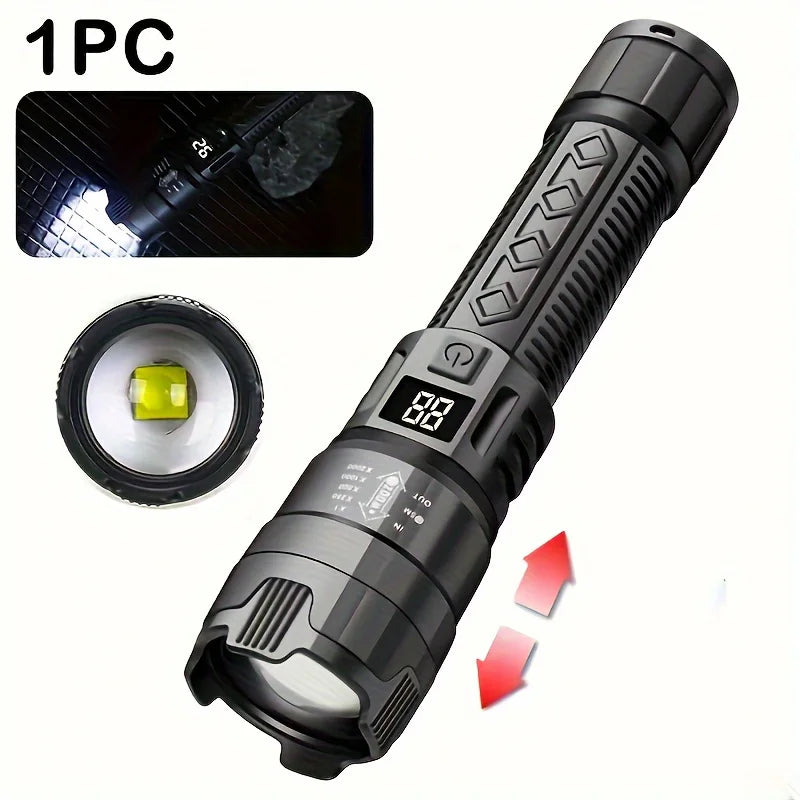 High Strong Power Led Flashlights 2000LM Tactical Torch with Display Light USB Charging Camping Fishing Emergency Zoom Lantern