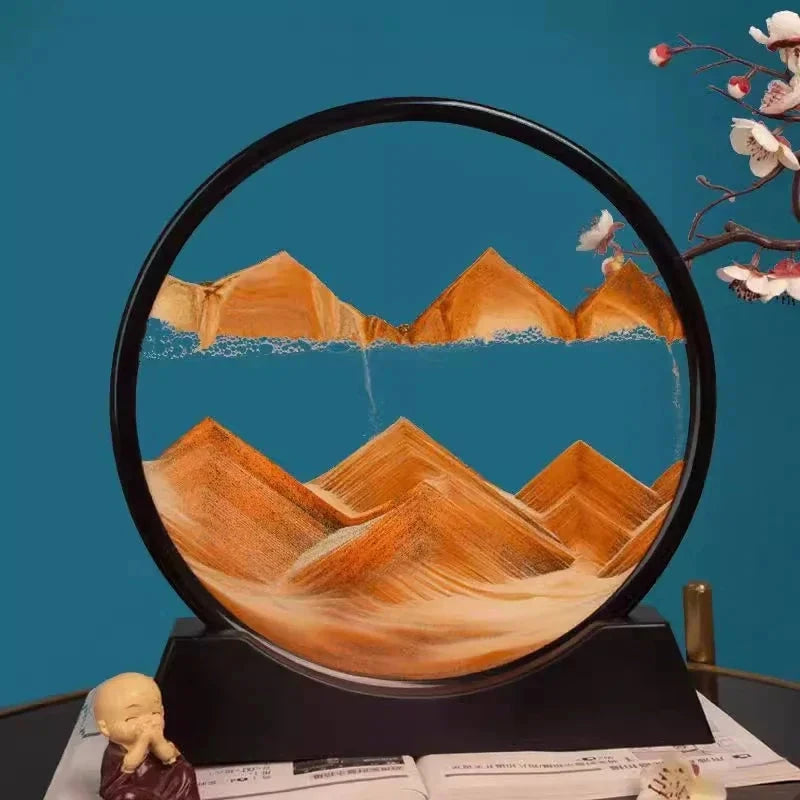 3D Moving Sand Art Picture Round Glass Deep Sea Sandscape Hourglass Quicksand Craft Flowing Sand Painting Office Home Decor Gift Econic Blanks