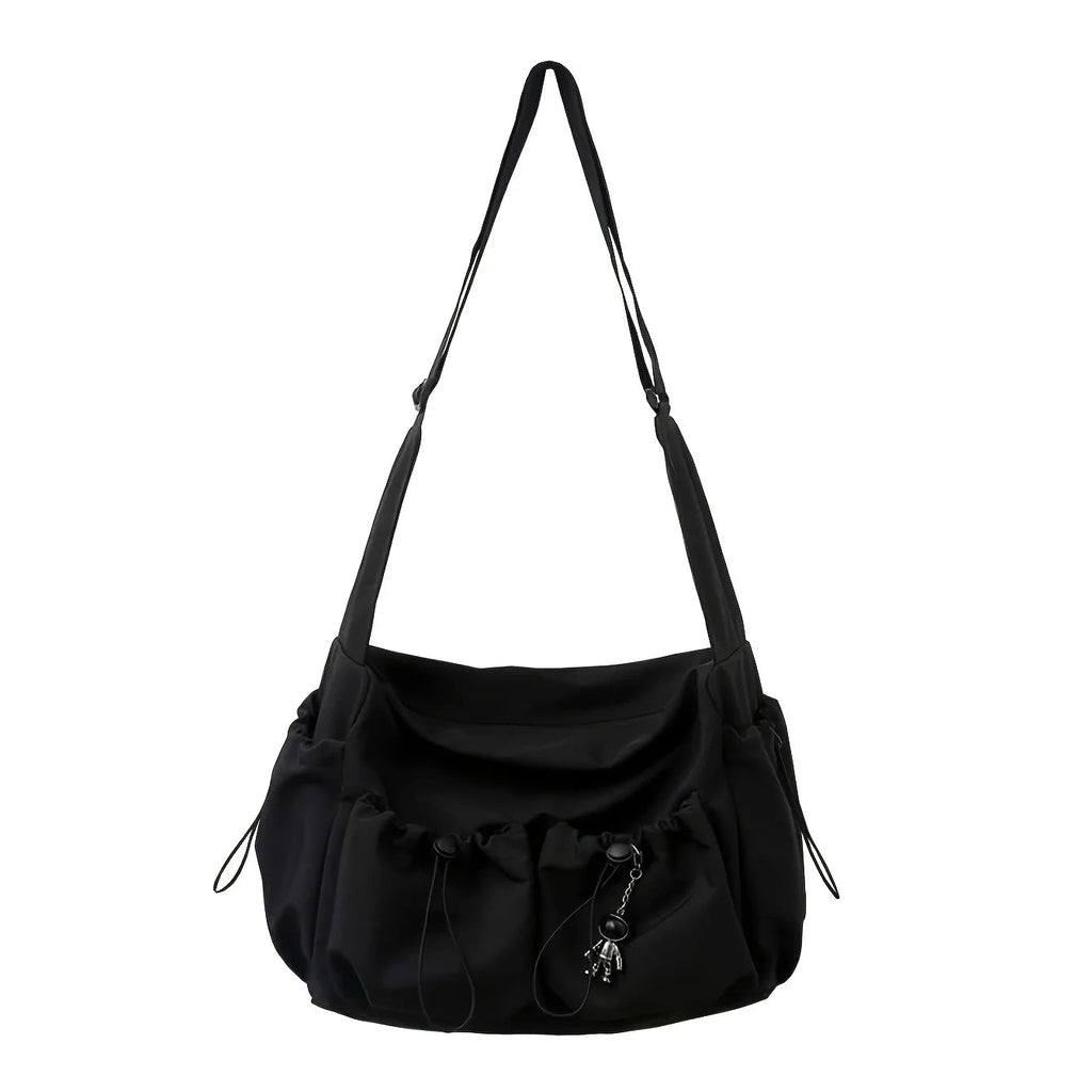 Fashionable Crossbody Bag with Drawstring Accent - Spacious & Secure Zipper Closure - Includes Stylish Bag Charm Quick Pick Grocers