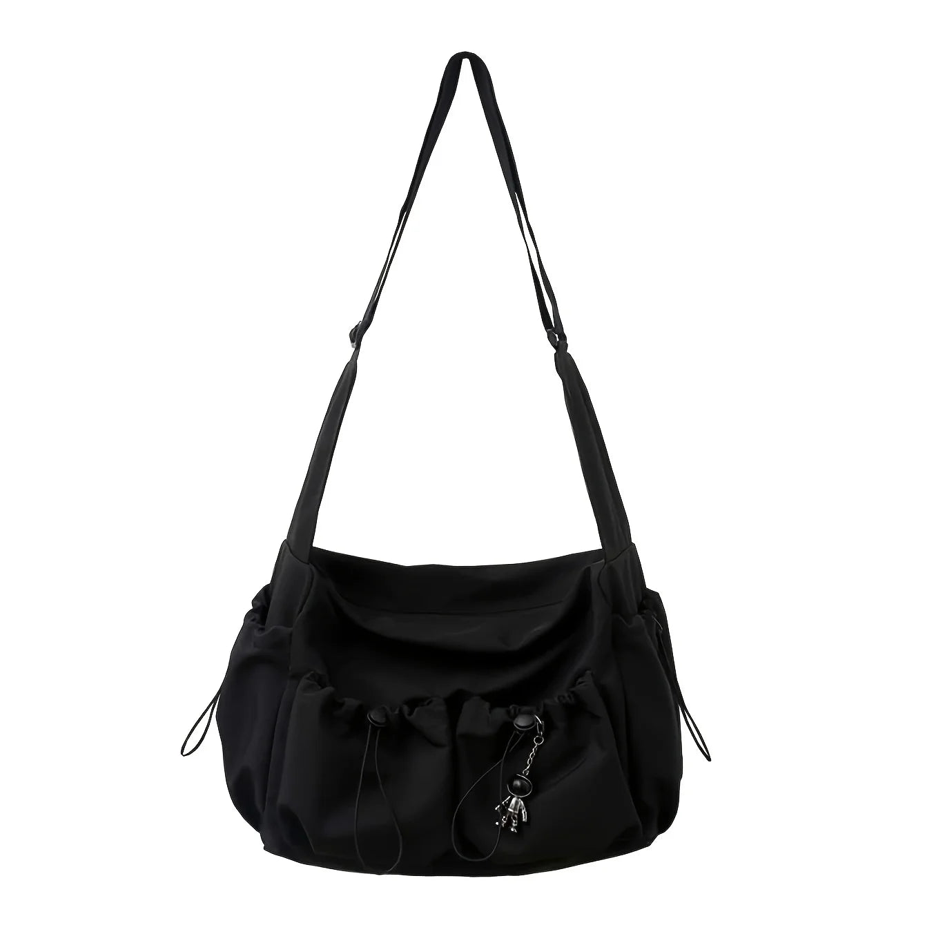 Fashionable Crossbody Bag with Drawstring Accent - Spacious & Secure Zipper Closure - Includes Stylish Bag Charm Quick Pick Grocers