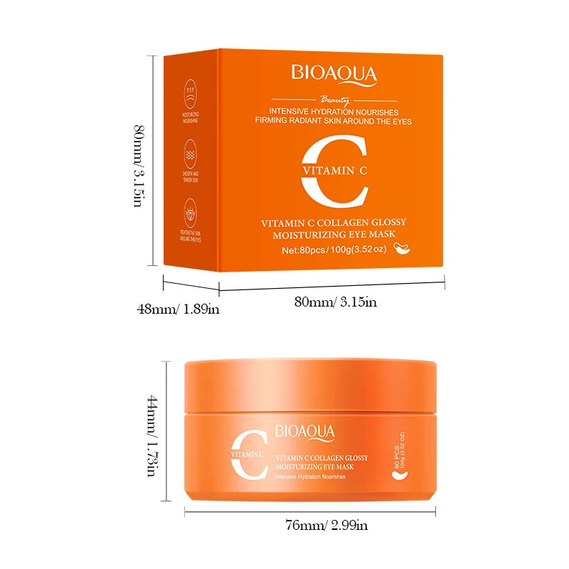 80pcs BIOAQUA Vitamin C Crystal Collagen Eye Mask Anti Dark Circles Whitening Anti-Wrinkles Moisturizing Anti-Aging Eye Patches Quick Pick Grocers