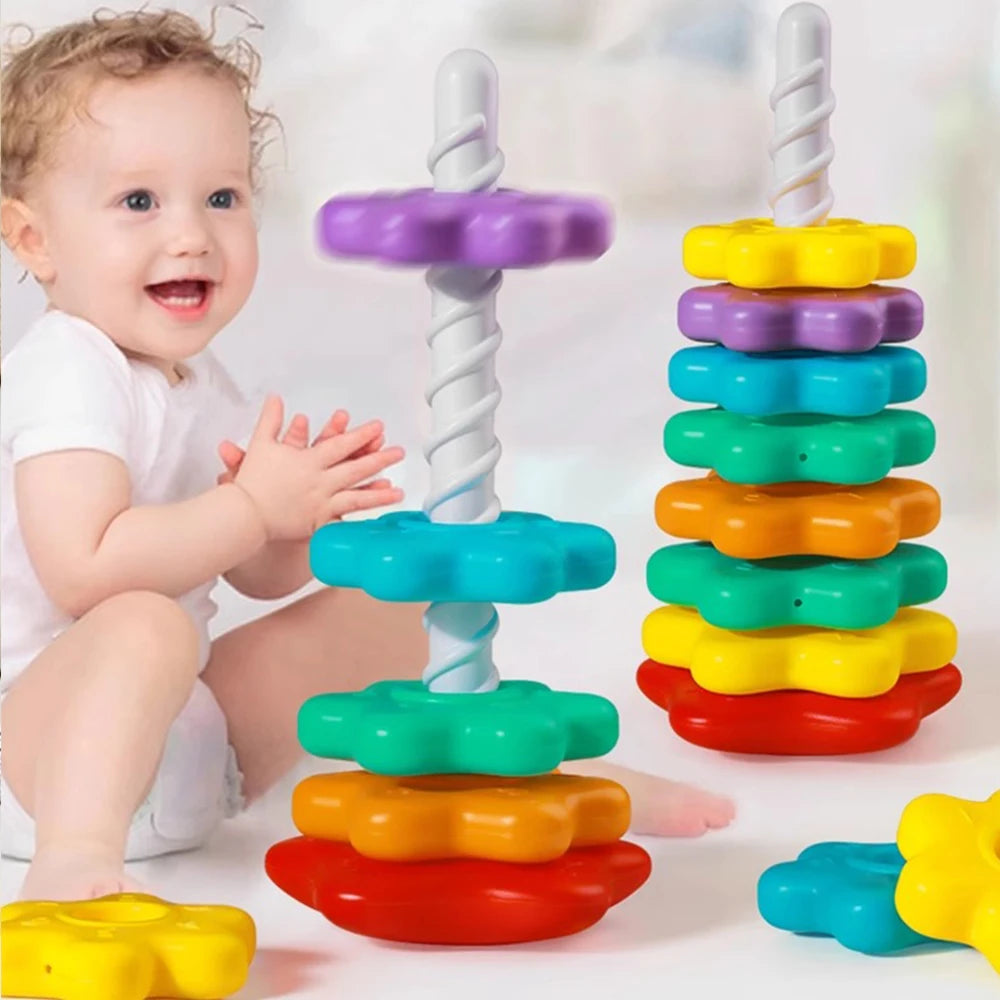 Baby Rotating Rainbow Tower Montessori Stacking Puzzle Toys Safety Early Educational Children's Toys Christmas Birthday Gifts Purest Peak