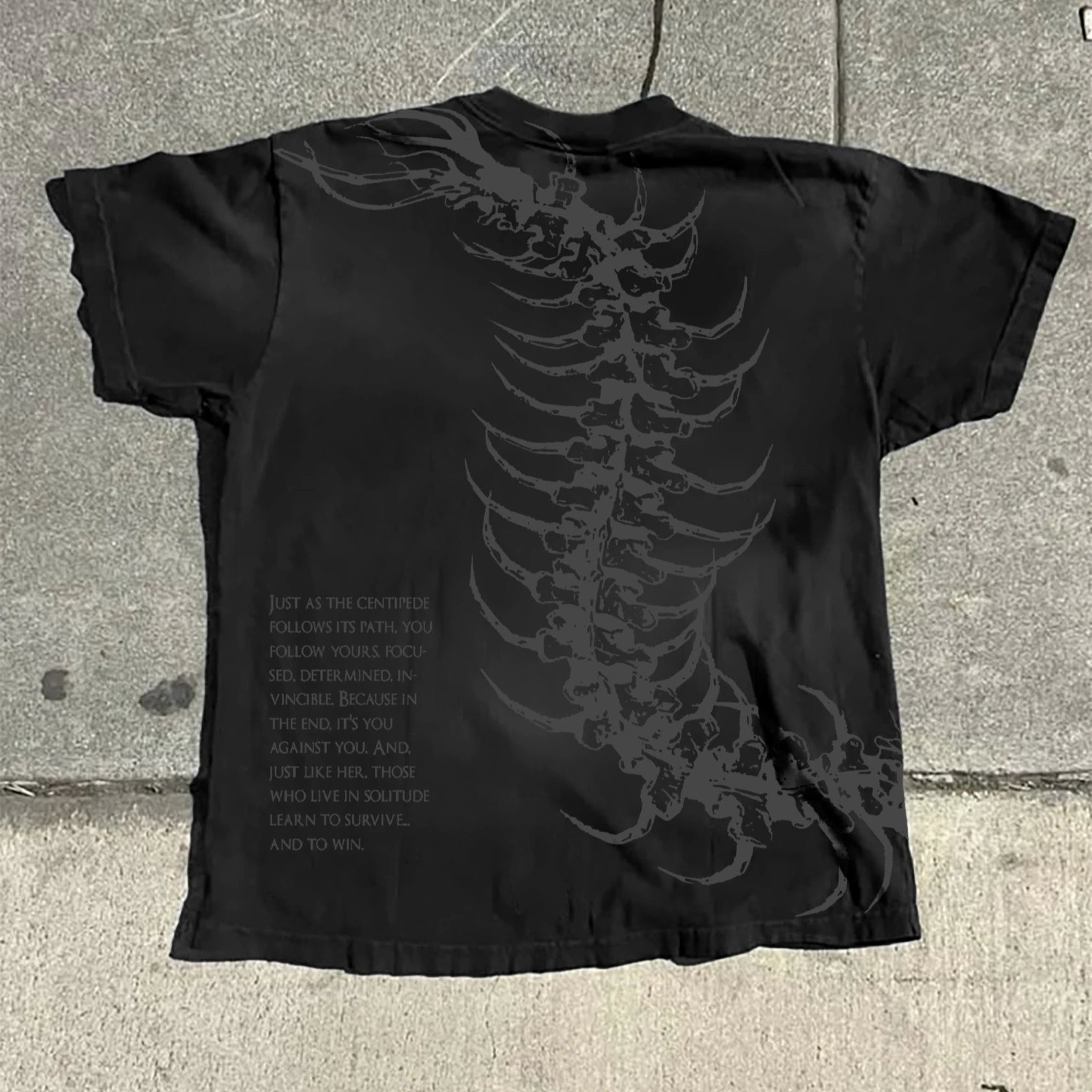 Vintage Dark Centipede Skeletal Graphic Cotton Print T-shirt Men Y2K Summer Short Sleeves Oversize T-shirt Women Casual Tee Tops Quick Pick Grocers