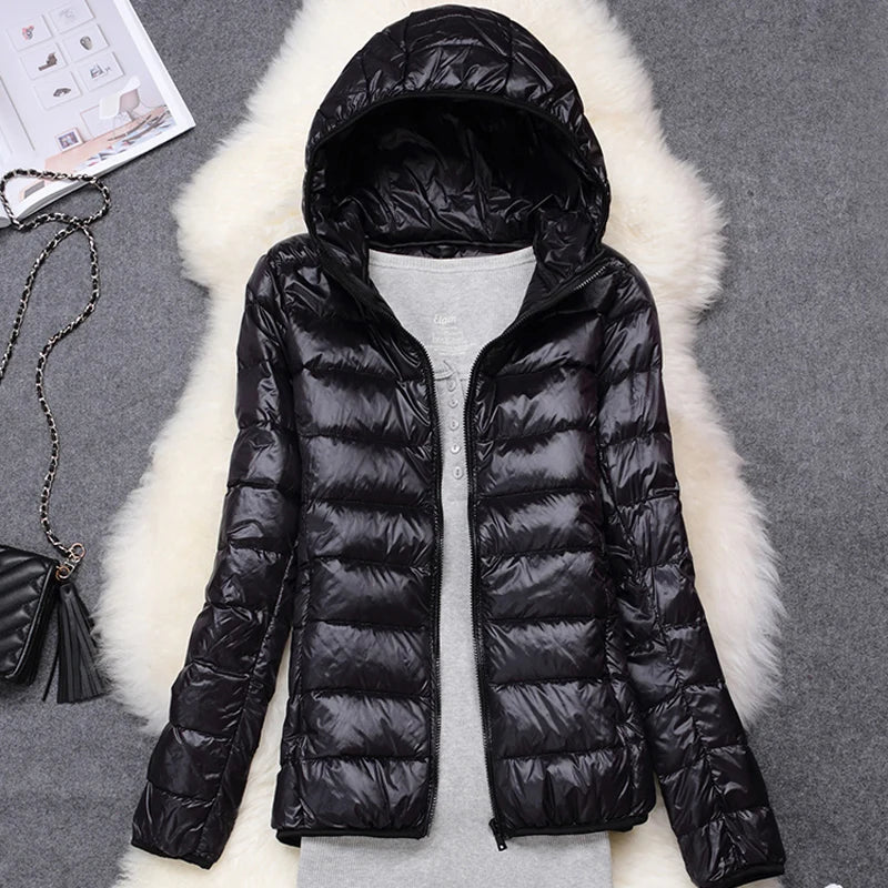 Women Puffer Jacket 15 Colors Plus Size 5XL 6XL 7XL 2025 New Spring Autumn Female Ultra Lightweight Packable Hooded Down Coats Quick Pick Grocers