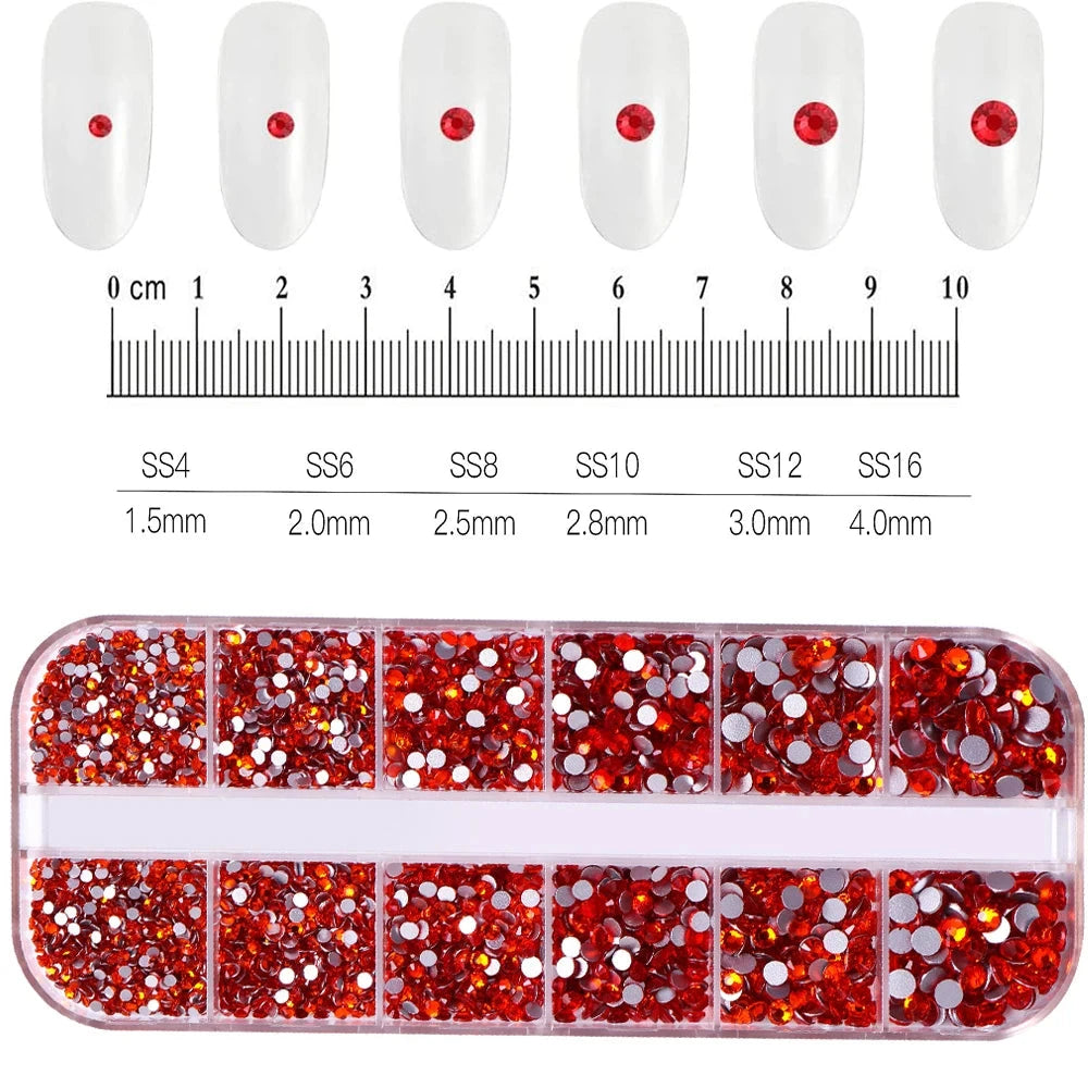 12Grids SS6-SS30 Mixed Nail Rhinestones Shiny Clear/Gold/Pink/Blue Diamond Flat-back Nail Gems Glass Stones Nails Decoration Econic Blanks