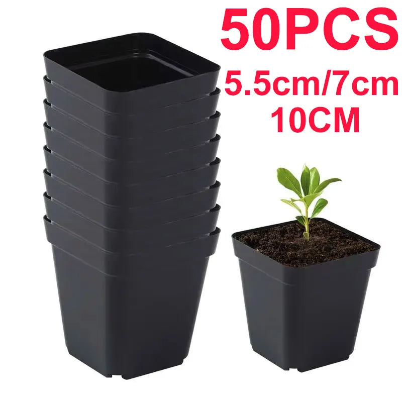 Seedling Pots 50Pcs Square Plant Seeding- Planting Cup Plastic Deep Nursery Tree Pot Flower Plant Container Pot Garden Grow Quick Pick Grocers