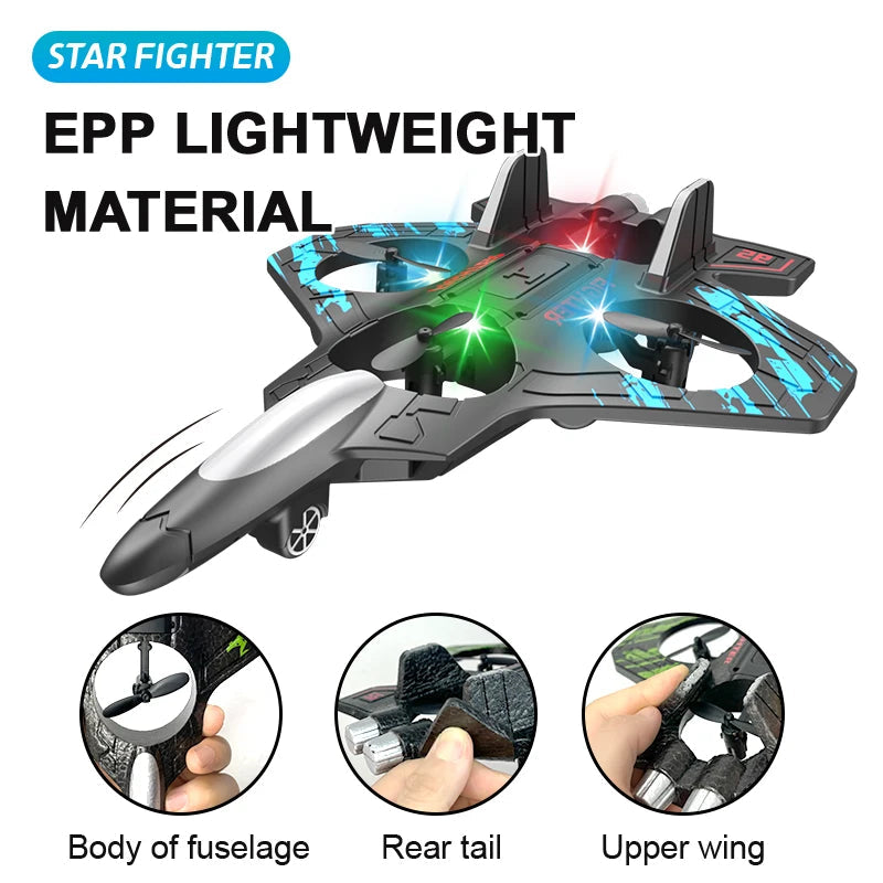 Glider Flying Helicopter RC Hobby Jet Plane 2.4G Stunt Remote Control Foam Fighter Airplane Toy With Light Econic Blanks