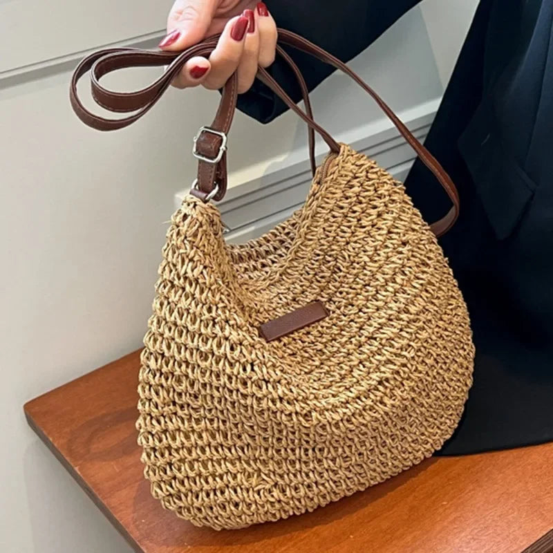 Ladies Fashion Summer Straw Crossbody Bag Women Beach Holiday Shopping Woven Shoulder Handbag Messenger Purses For Women Bags Quick Pick Grocers