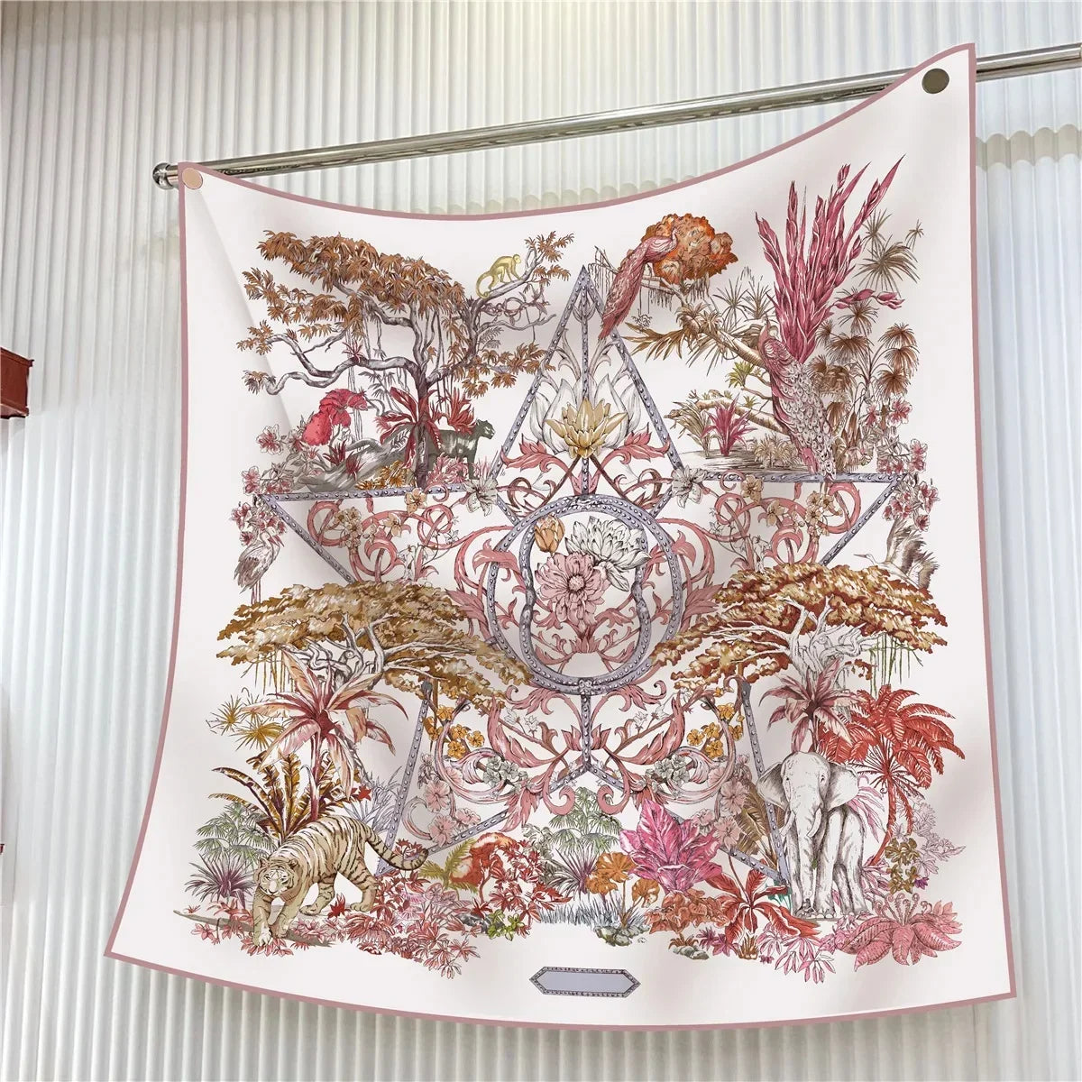 90Cm French Jungle Large Square Scarf Decorative Fashion Trend Flowers High Quality Twill Silk Travel Shawl Sunscreen Quick Pick Grocers