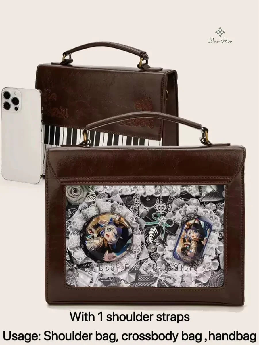 New Vintage Piano Shoulder Bag Womens Brown Crossbody Bag Y2k Girls Transparent Ita Bag Personalized Backpack Aesthetic Handbags Quick Pick Grocers