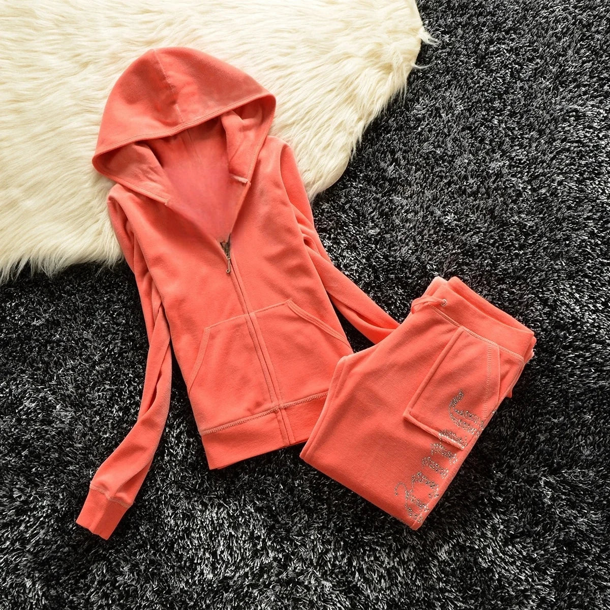 Winter Velvet Tracksuit for Women: Heavy Duty Fleece Lined Hoodie and Pants Set | Solid Color Warm Jogger Outfit Quick Pick Grocers