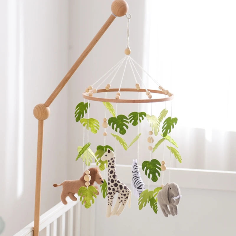 Baby Crib Mobile Rattle Toy For 0-12 Months Cartoon Felt Forest Animal Bed Bell Hanging Wooden Bracket Mobile Newbaby Rattle Toy Purest Peak