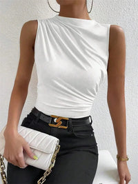 Women's Casual Mock Neck Ruched Tank Top Summer 2024 Solid Color Slim Fit Pleated Sleeveless T Shirt Tee Tshirt Streetwear Quick Pick Grocers