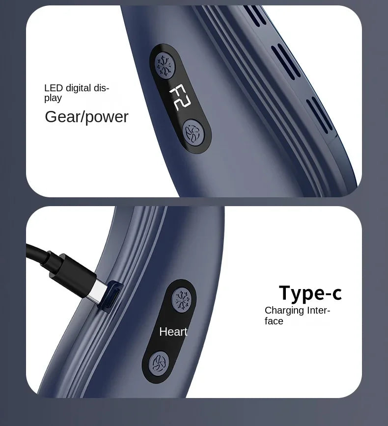 New Portable Neck Fan 5200mAh Neck Air Conditioner Rechargeable Semiconductor Cooling Fan Outdoor Personal Fan Wearable Cooler Quick Pick Grocers