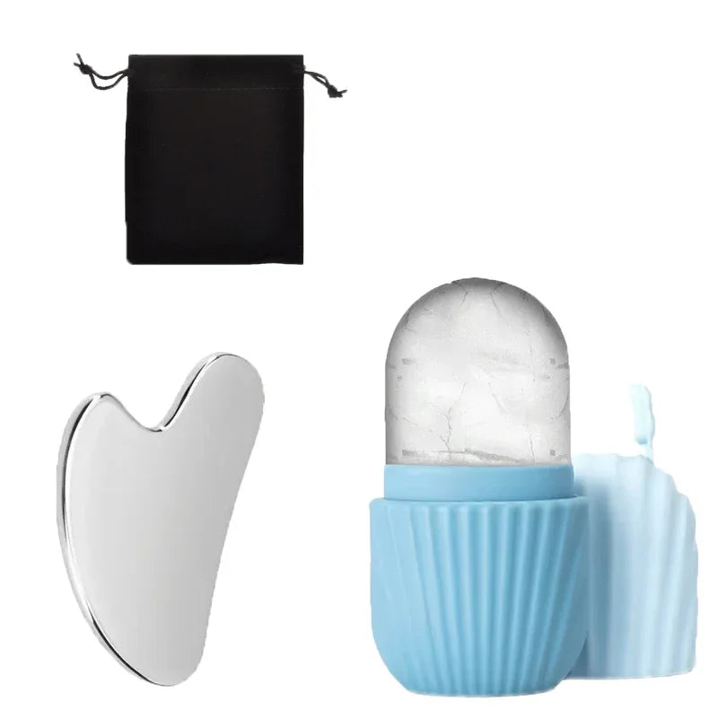 1/3PCS Ice Face Roller Stainless Steel Gua Sha Board Set Facial Massager Face Massage Roller Face Lifting Beauty Skin Care Tools Quick Pick Grocers