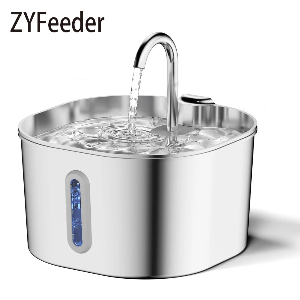 ZYFeeder 2.2L Automatic Cat Water Fountain Square Stainless Steel Pet Water Feeder Dog Water Fountain with window（No 5V 1A Plug） Quick Pick Grocers