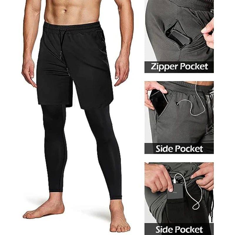 Men's Sport Pants 2 in1 Training Athletic Tracksuits Sportswear Workout Male Jogging Trousers Gym Fitness Running Pants Men Econic Blanks