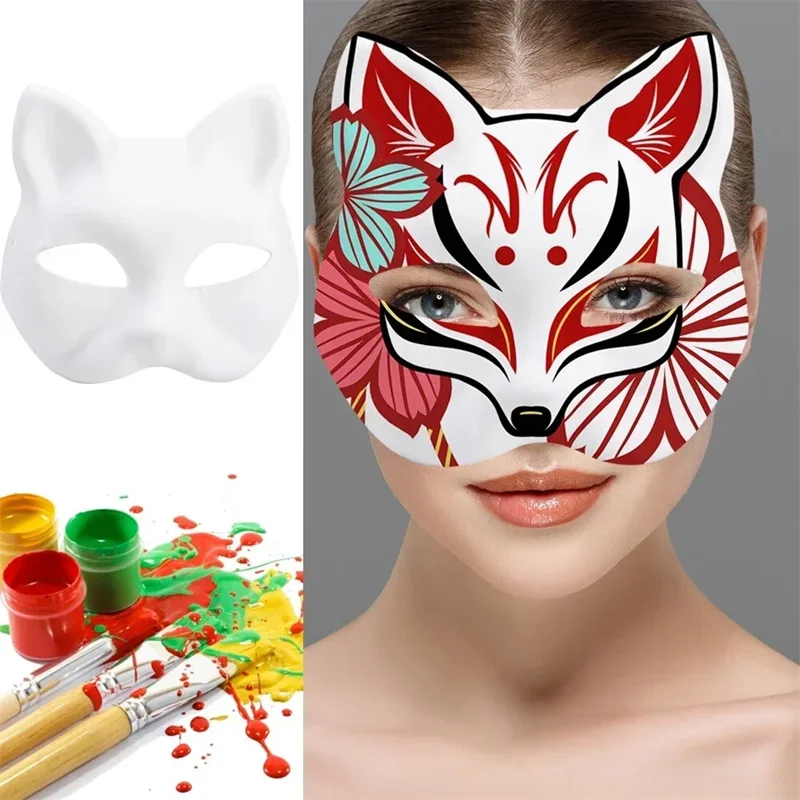 1-20pcs Japanese Mask Paper Blank Mask Halloween Cosplay Cat DIY Paintable Half Face Mask Animal Costume Party Decor Craft Prop Quick Pick Grocers