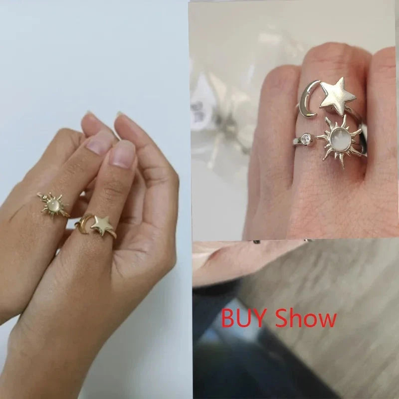 Anti Stress Anxiety Fidget Rings for Women Satinless Steel Spinner Sunflower Sun Star Ring Trendy Jewelry Gift Dropshipping Econic Blanks