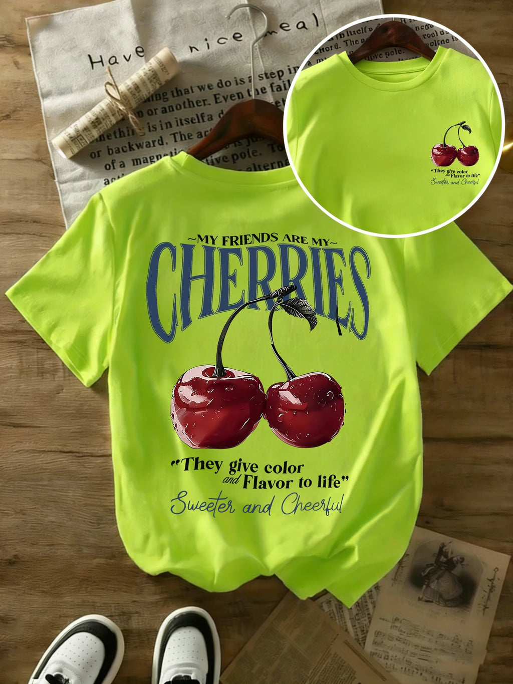 Summer Sweeter Cherries Prints T-Shirts Womens Cotton Oversized T Shirts Basic O-Neck Short Sleeve Tops Casual Woman Clothes Quick Pick Grocers