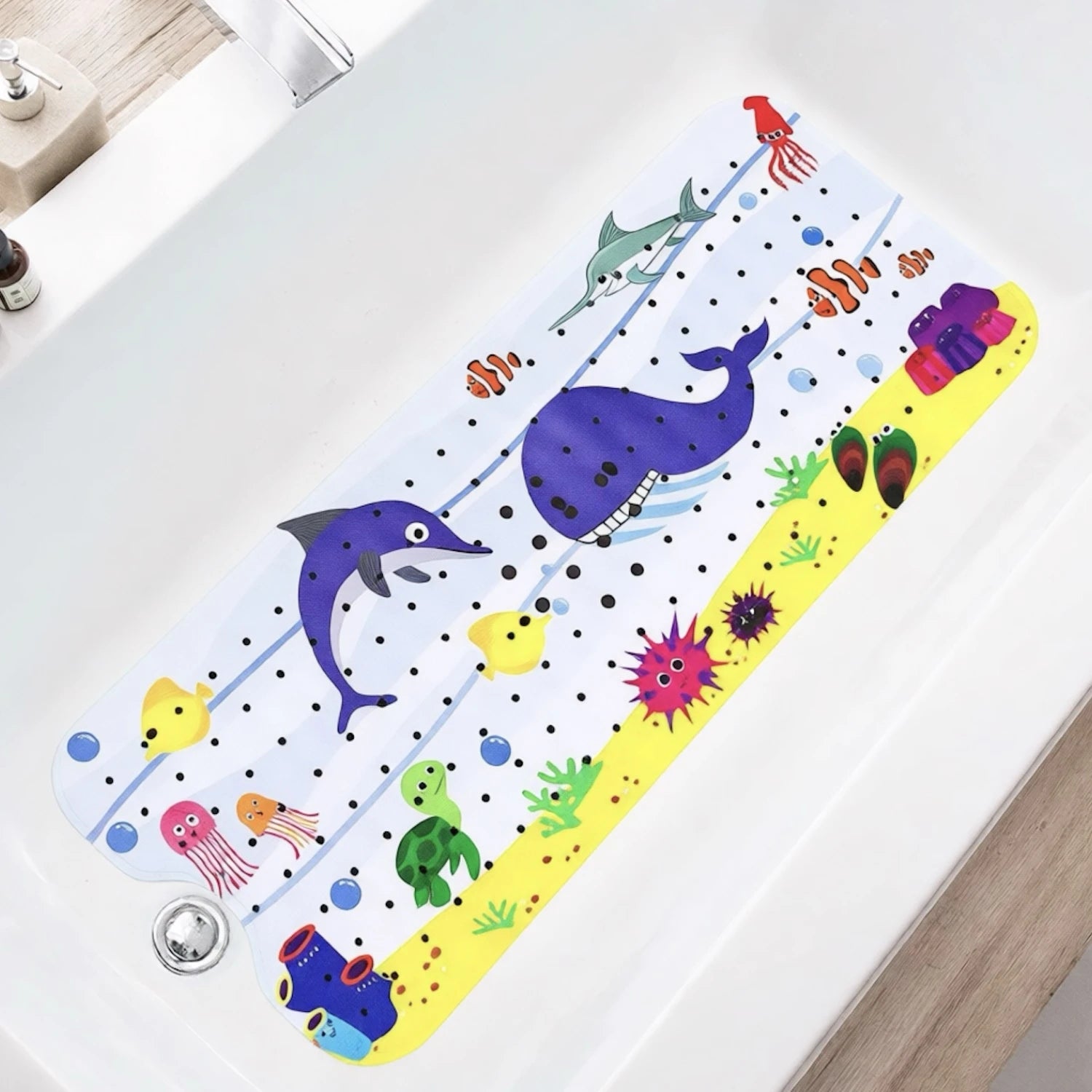 1pc Cartoon Extra Long Bathtub Mat 40x100cm Non Slip Bath Mat for Bathroom Tubs Shower Mats with Suction Cups & Drain Holes Quick Pick Grocers