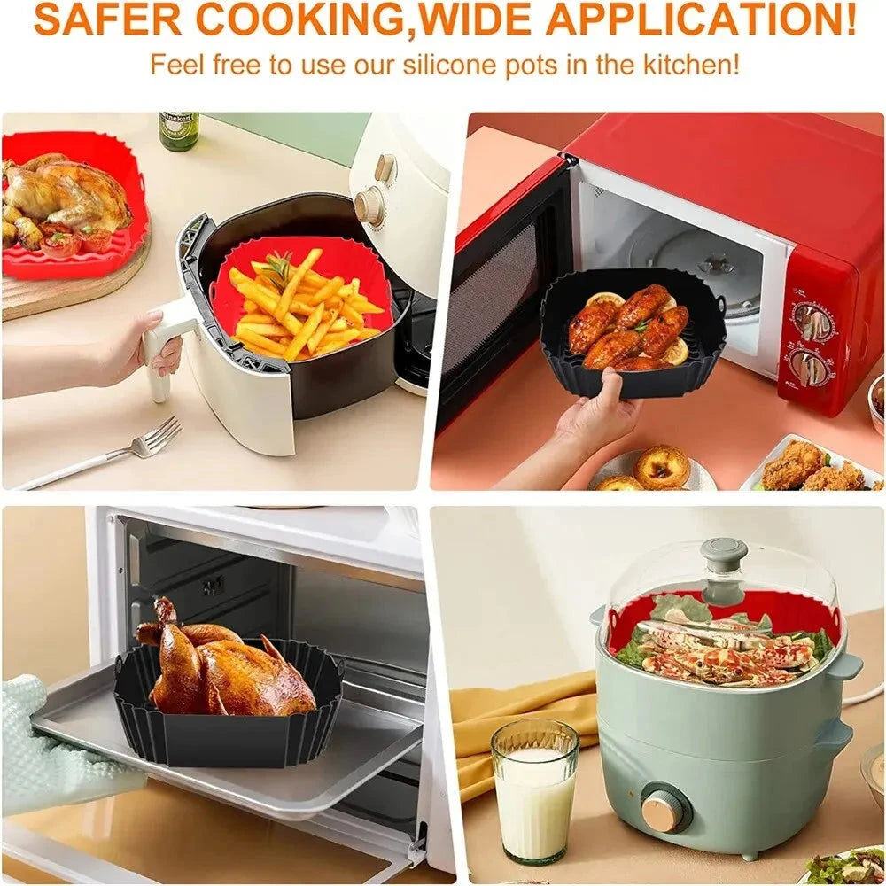 1PC Reusable Airfryer Pan Liner Accessories Silicone Air Fryers Oven Baking Tray Pizza Fried Chicken Airfryer Silicone Basket Econic Blanks