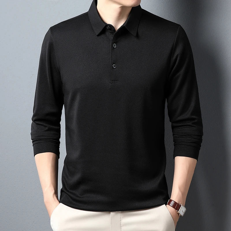 Men's Business Casual Polo Long Sleeve T-shirt Summer Comfortable  Top Quick Pick Grocers
