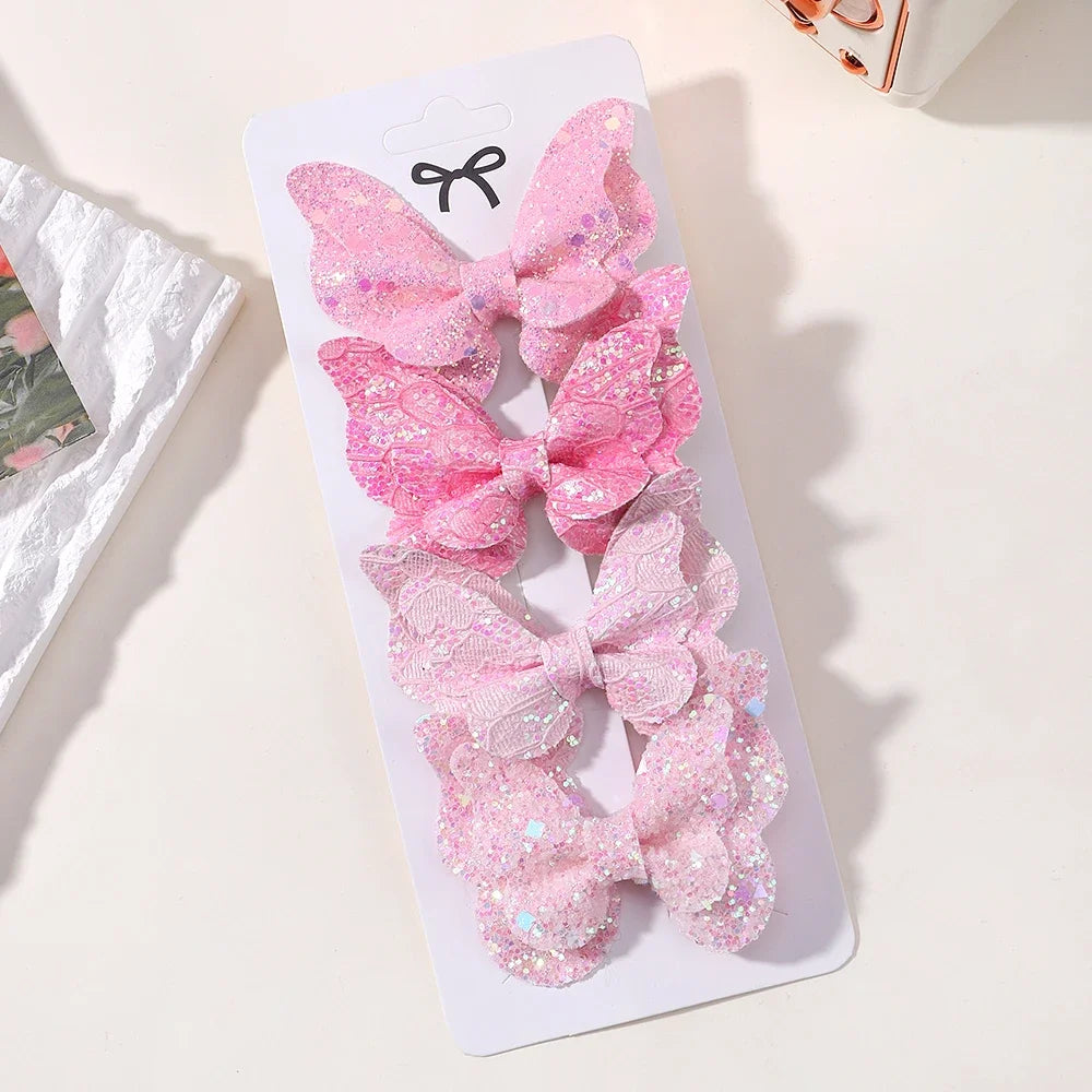 4Pcs/set Candy Colored Hair Clip Set for Girls Double Layered Bow Cute Bangs Hair Pin Cotton Safe Children's Hair Accessories Purest Peak