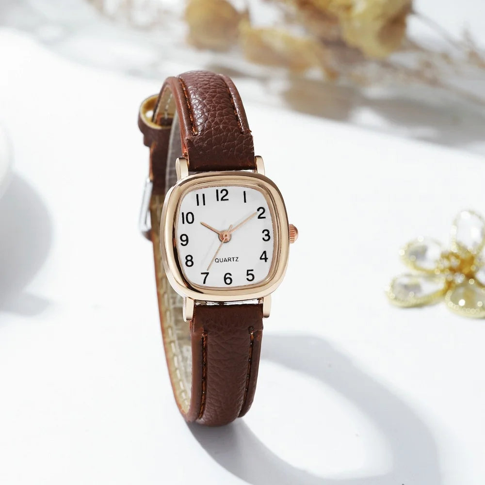 Women's Watch Fashion Small Arabic Quartz Watches Leather Band Wristwatches Quick Pick Grocers