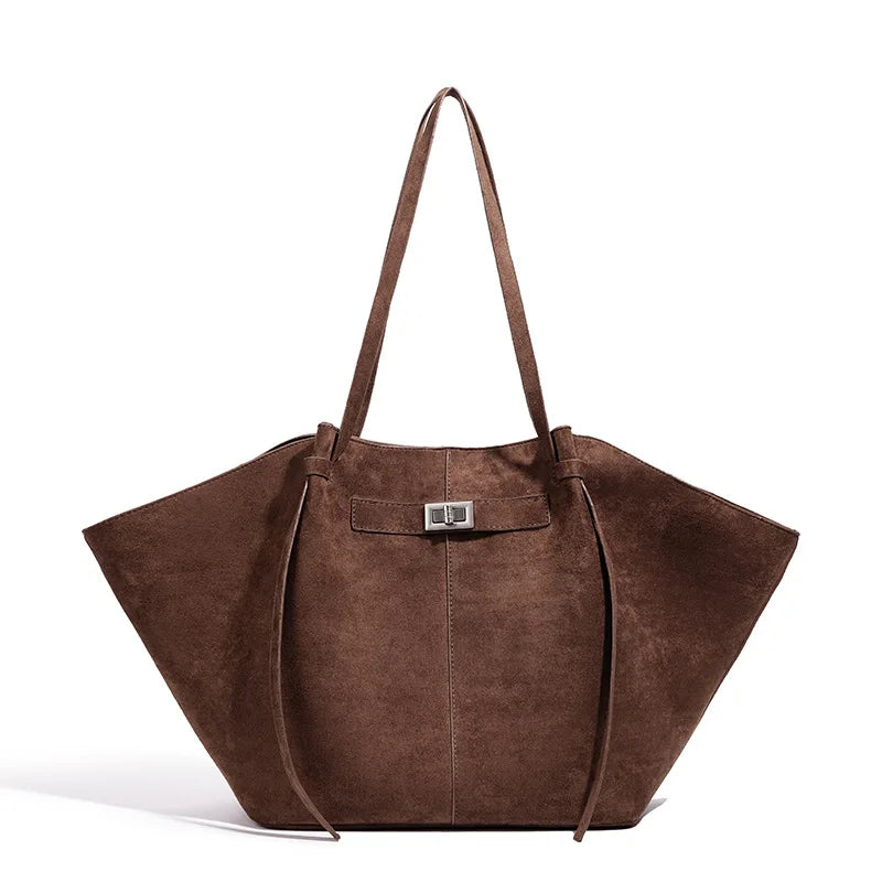 Fashion Large Capacity Trapeze Women Shoulder Bags Designer Metal Lock Handbags High-Quality Pu Leather Big Tote Commute Bag Quick Pick Grocers
