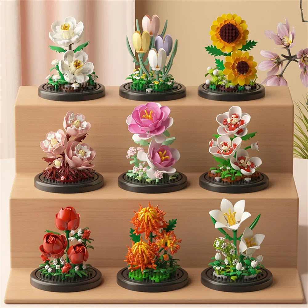 Eternal Flower Bouquet Bonsai Potted Plant Micro Building Blocks Model Home Decoration Puzzle Toys Kids Birthday Christmas Gifts Purest Peak Salt