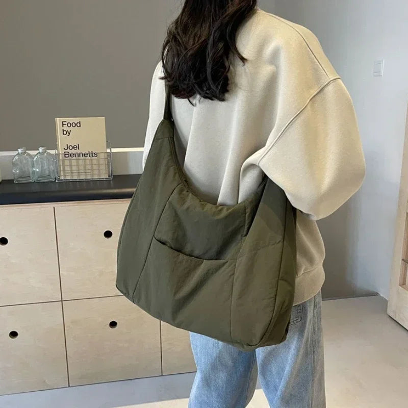 Trendy Women's Soft Cloth Shoulder Bag Solid Color Student 2026 Spring Y2k Casual Style Big Handbags Crossbody Bags for Women Quick Pick Grocers