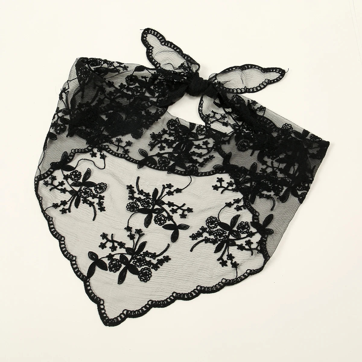 Elegant Lace Scarf Hollow Out Embroidery Foulard Bandana Solid Color Triangular Scarf Thin Vintage HandkerChiefs for Hair Woman Quick Pick Grocers