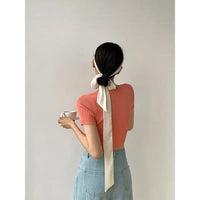 5x200cm Satin Silk Narrow Scarf Neckerchief Solid Neck Scarves Long Silk Thin Scarf Head Neck Hair Band Bag Ribbon Headbands DIY Quick Pick Grocers