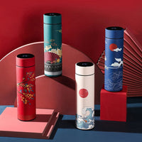 Chinese Style Vacuum Flask With Temperature Display Retro Smart Insulated Water Bottles 304 Stainless Steel Thermal Cu Travel Quick Pick Grocers
