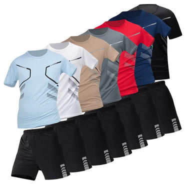 2/4/6 Pcs Plus Size Men's Quick-drying Short-sleeved Shorts Suit Men's Leisure Sports Running Fitness T-shirt Joker Shorts Teen Quick Pick Grocers